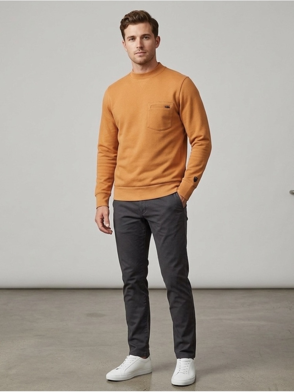Arthur Beale Mens L Orange Sweater Pullover Zip Pocket Activewear